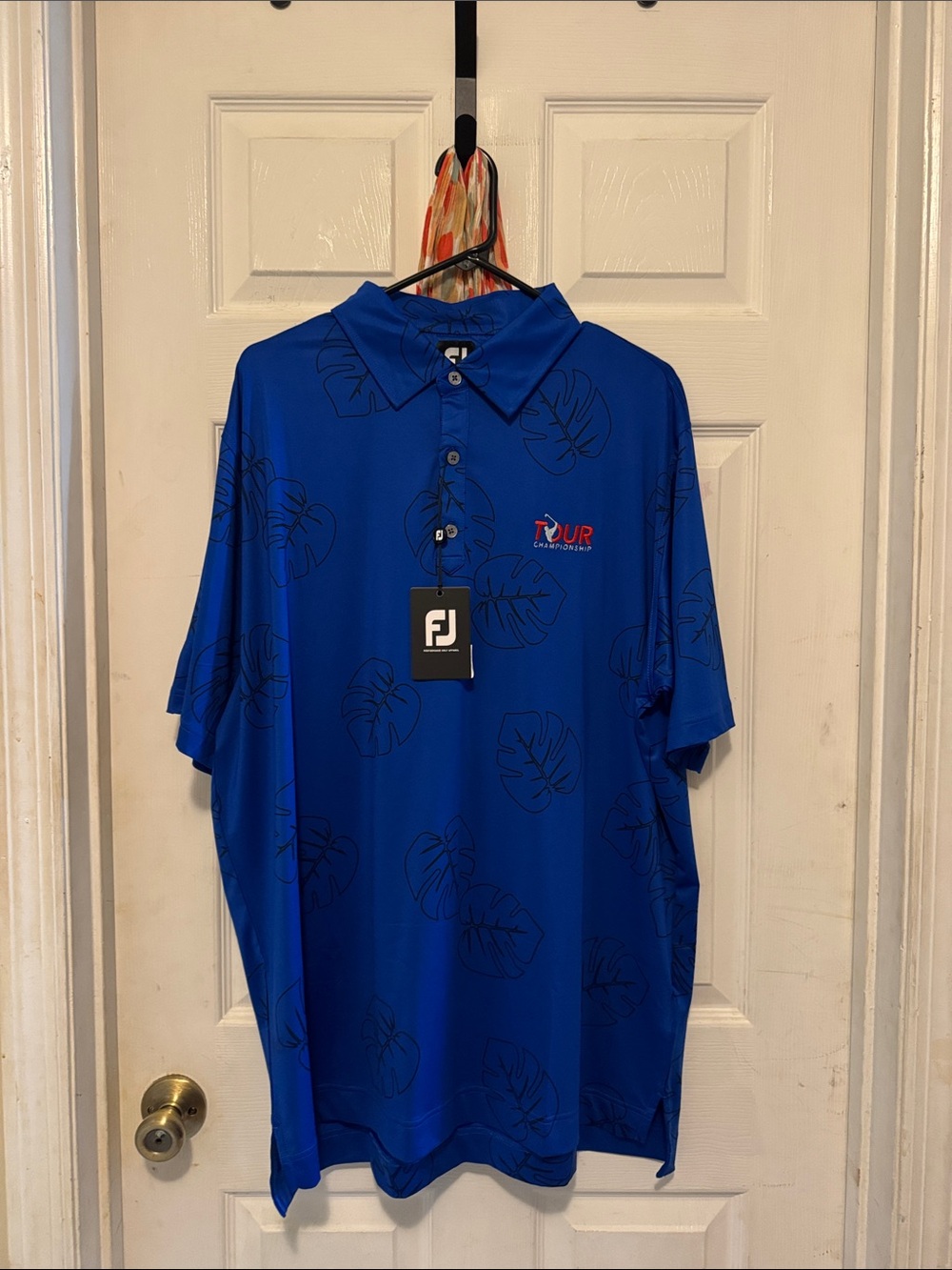 FootJoy Tour Polo Shirt - Royal Blue with Navy Leaf Motif PGA Tour Championship